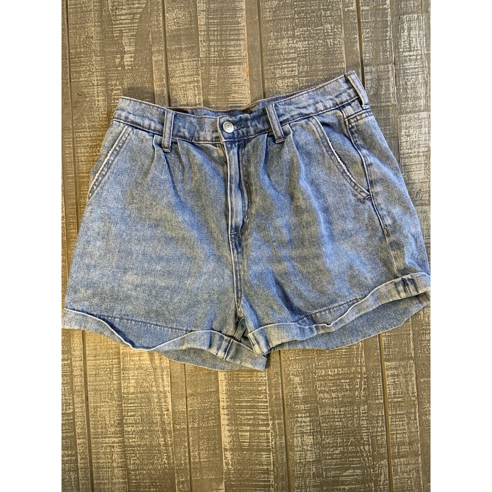 American Eagle Mom Shorts Women's Size 4 Blue Denim Cuffed Stretch High Rise